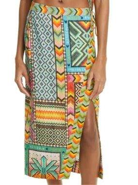 FARM Rio Multicolor Beaded Patchwork Wrap Skirt